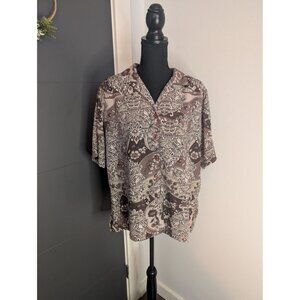 Donkenny Classics Neutral Abstract Print Short Sleeve Button-Up Shirt Size XL